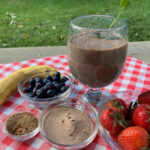 Berry Weightloss smoothie on table with ingredients
