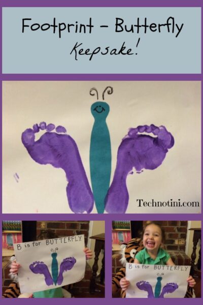 Learn how to make a simple kid-friendly Footprint butterfly keepsake as well as dozens of other crafts in this Spring Craft Blog Hop. Mother's Day crafts | recycled and upcycled crafts |Easter crafts | General Spring Crafts.