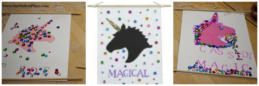 This super easy, no-sew and low-mess Unicorn wall hanging DIY craft is so fun for the kids with lots of room for personal expression. Everything can be personalized from colors to text to embellishments. I’ve also included a FREE unicorn stencil printable with 3 choices of color. #unicorncrafts #kidscrafts #nosewallhanging #unicornwallhangingdecor
