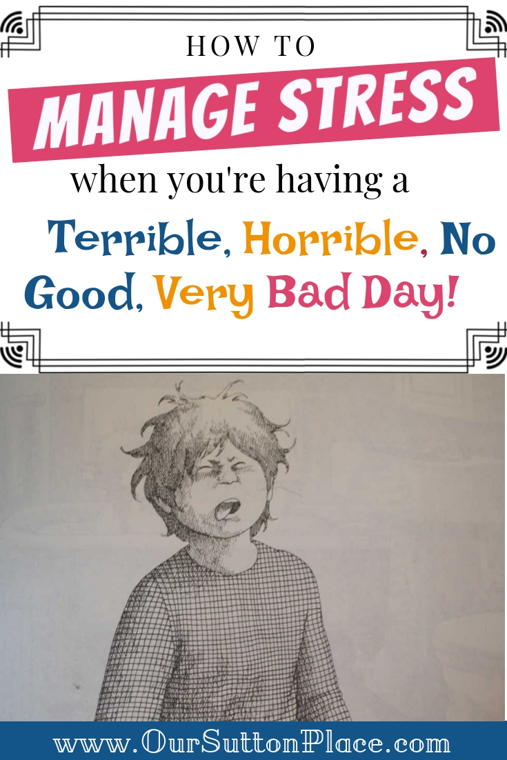 Sometimes, even as adults, we can feel like Alexander and the Terrible Horrible no good very bad day. In this funny blog post, I talk about my recent terrible, bad day and give my top 5 ways to manage stress and stay positive even when your day keeps getting worse and worse. #momlifehumor #stressmanagement 