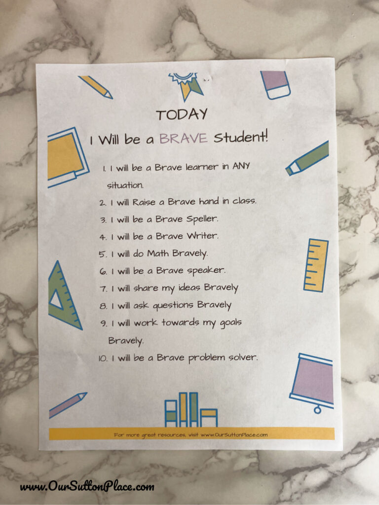 Daily Affirmations to help kids be Brave students