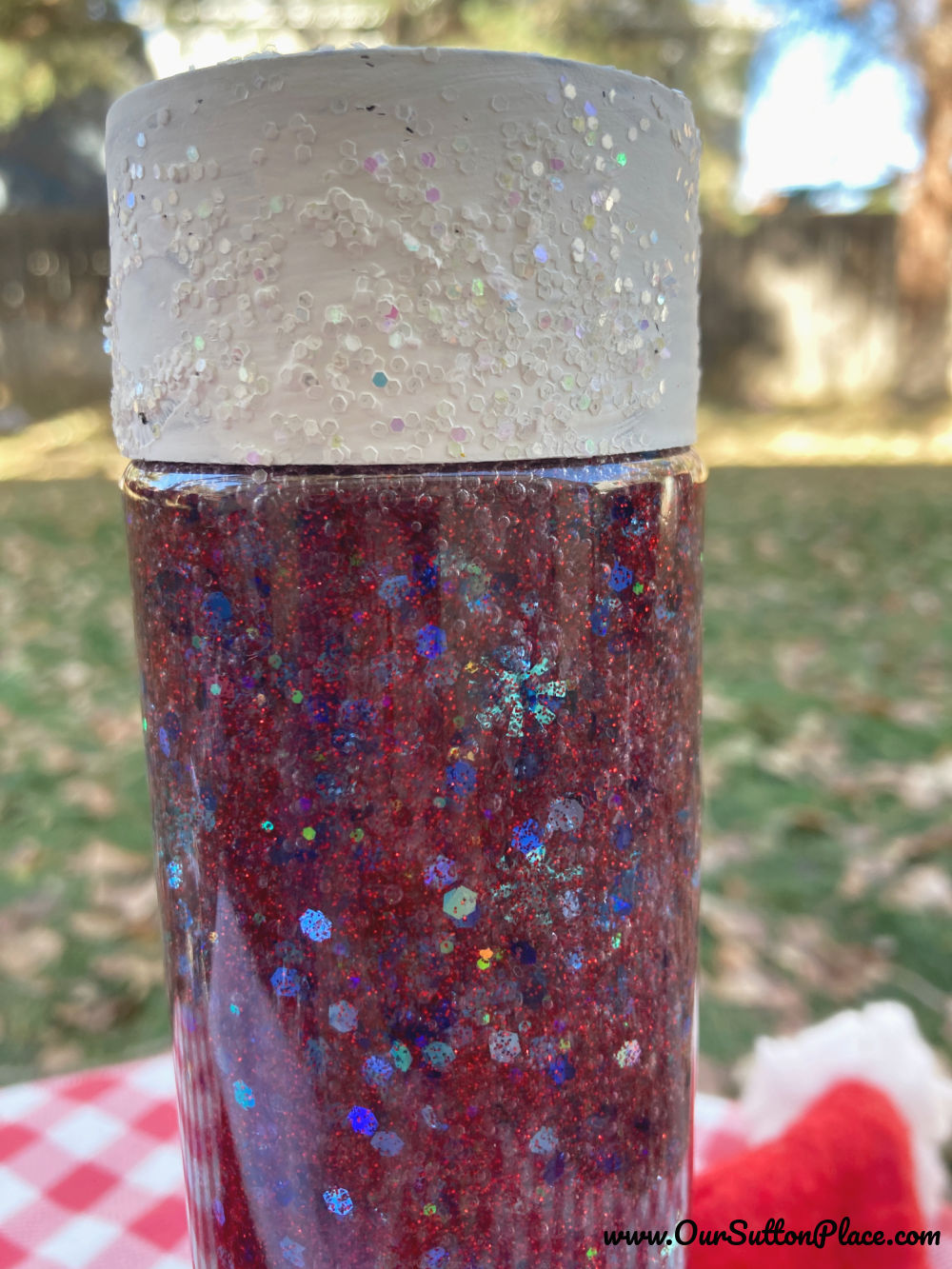 Closeup of Santa glitter jar 